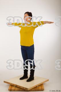 Whole body yellow sweater blue jeans black shoes t pose…